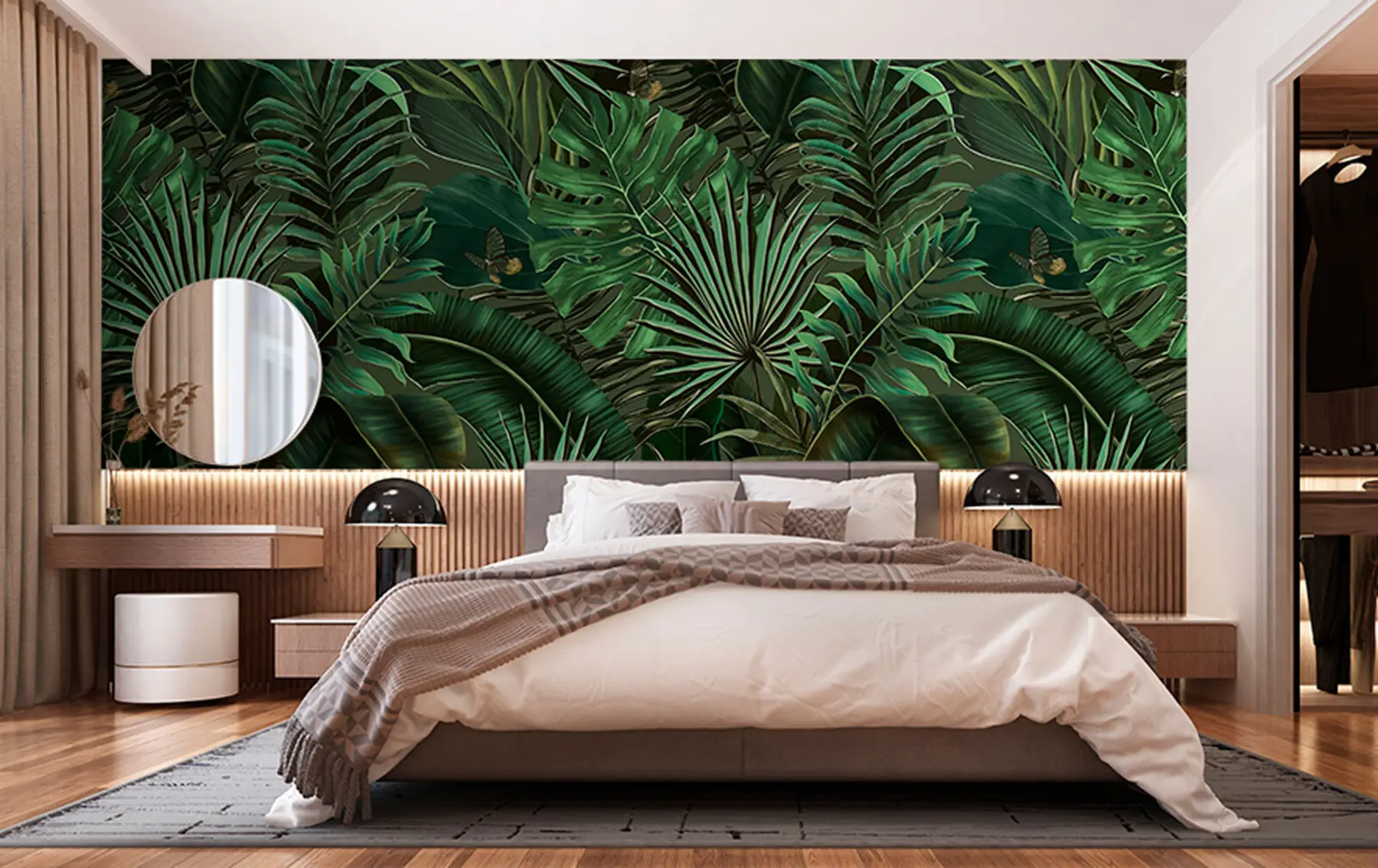 Papier peint Motif tropical avec palmier vert tropical, feuilles de bananier u94341