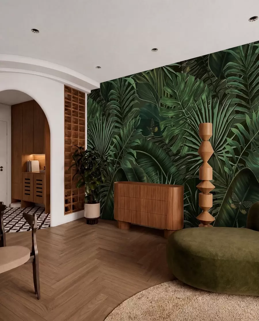 Papier peint Motif tropical avec palmier vert tropical, feuilles de bananier u94341