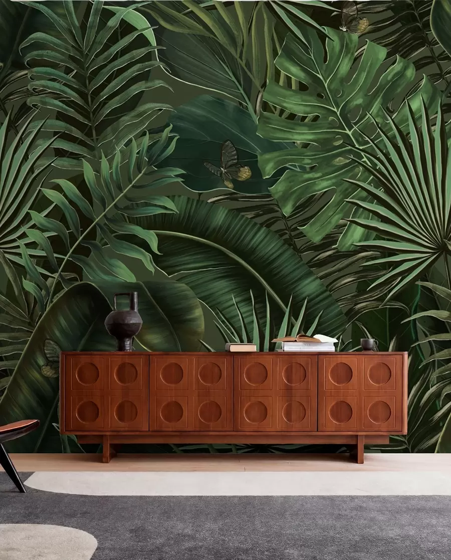 Papier peint Motif tropical avec palmier vert tropical, feuilles de bananier u94341