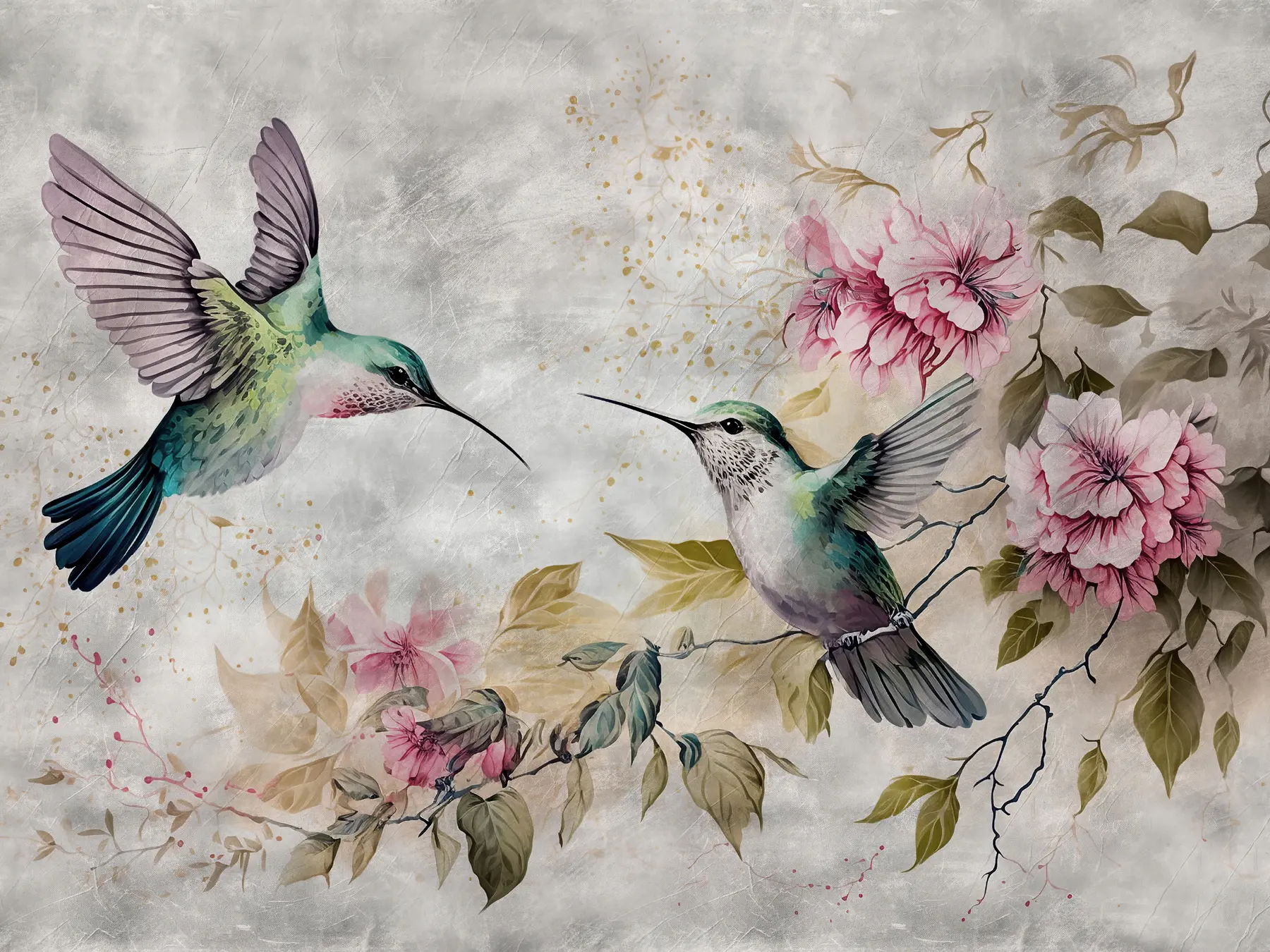 Papier peint Colibris aquarelles sur une branche u93994