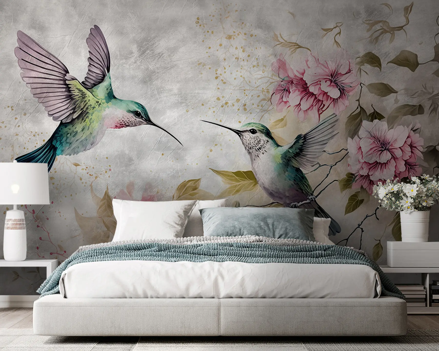 Papier peint Colibris aquarelles sur une branche u93994