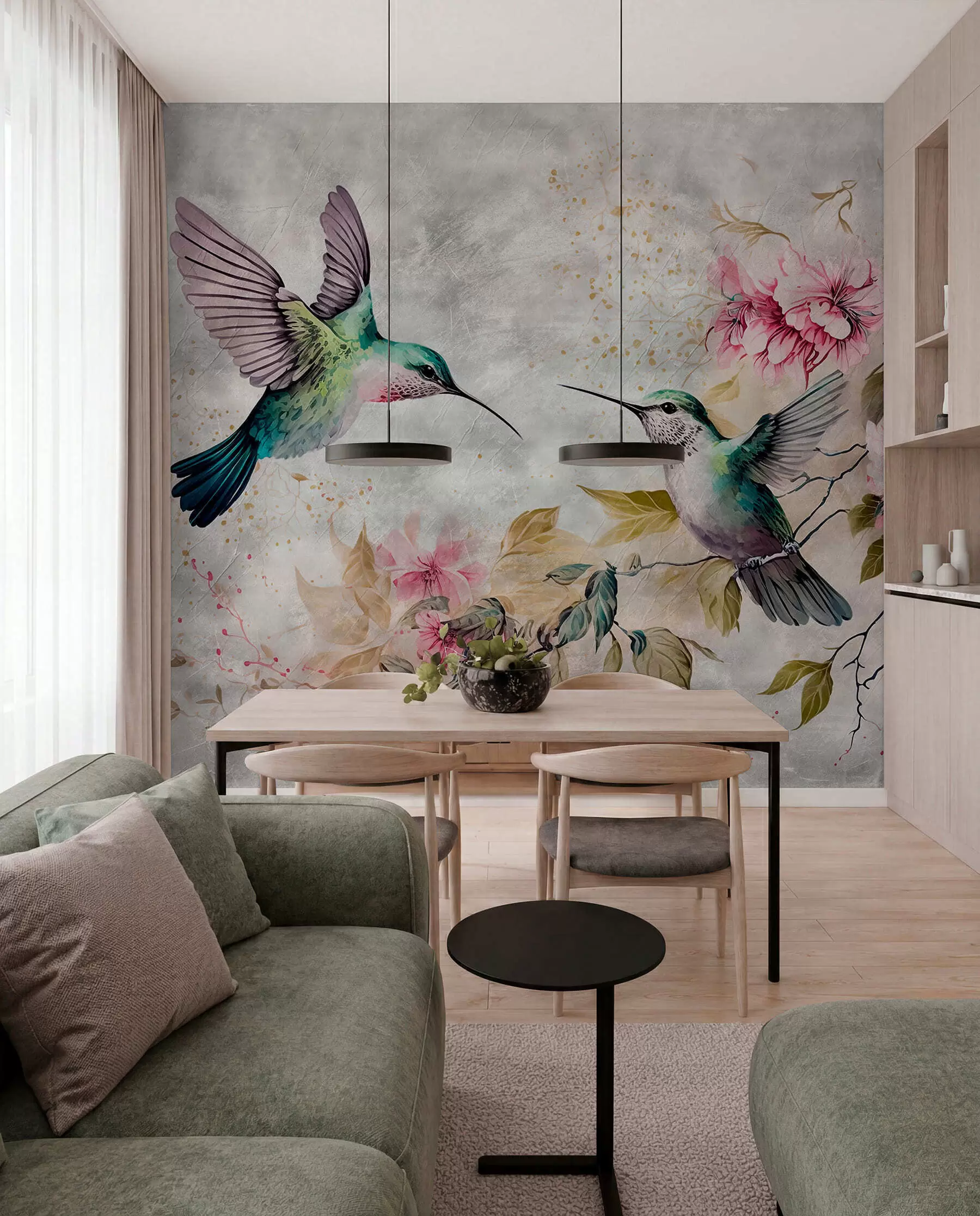 Papier peint Colibris aquarelles sur une branche u93994