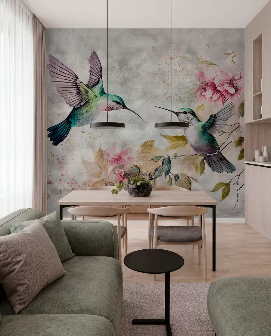 Papier peint Colibris aquarelles sur une branche u93994