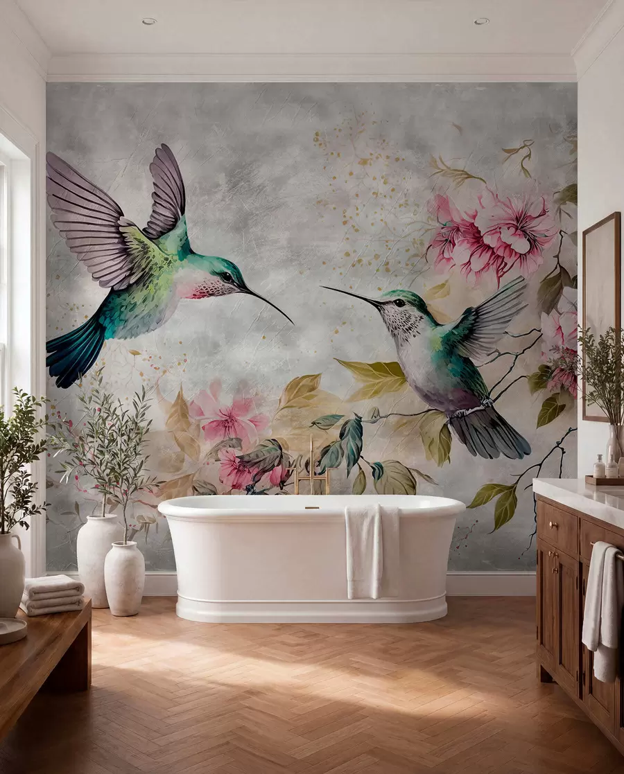 Papier peint Colibris aquarelles sur une branche u93994