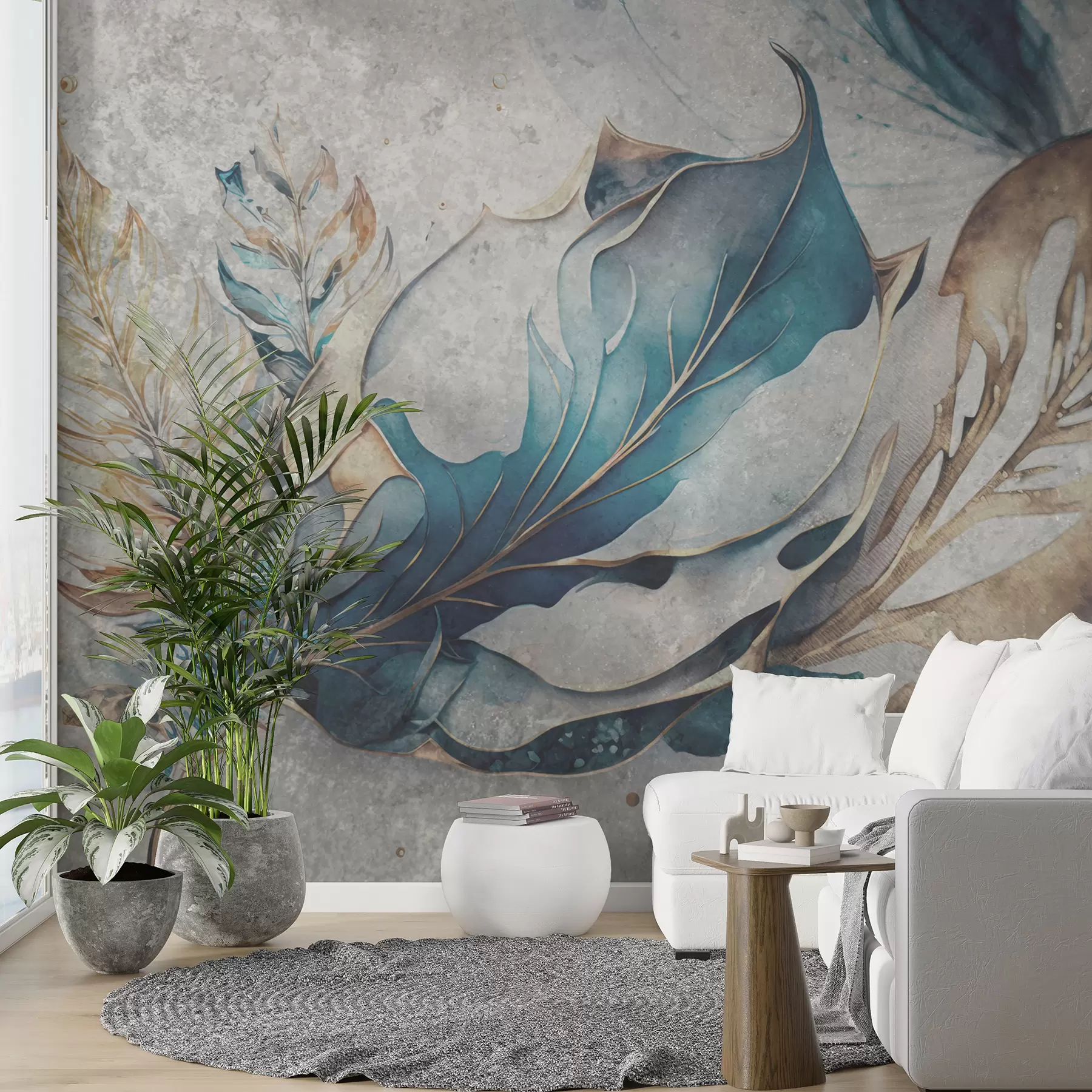 Papier peint Grandes fleurs à l'aquarelle sur un mur de béton u93998