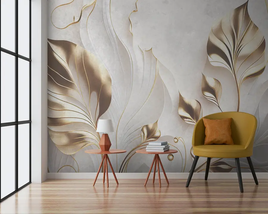 Papier peint Feuilles délicates sur un mur de béton u94010