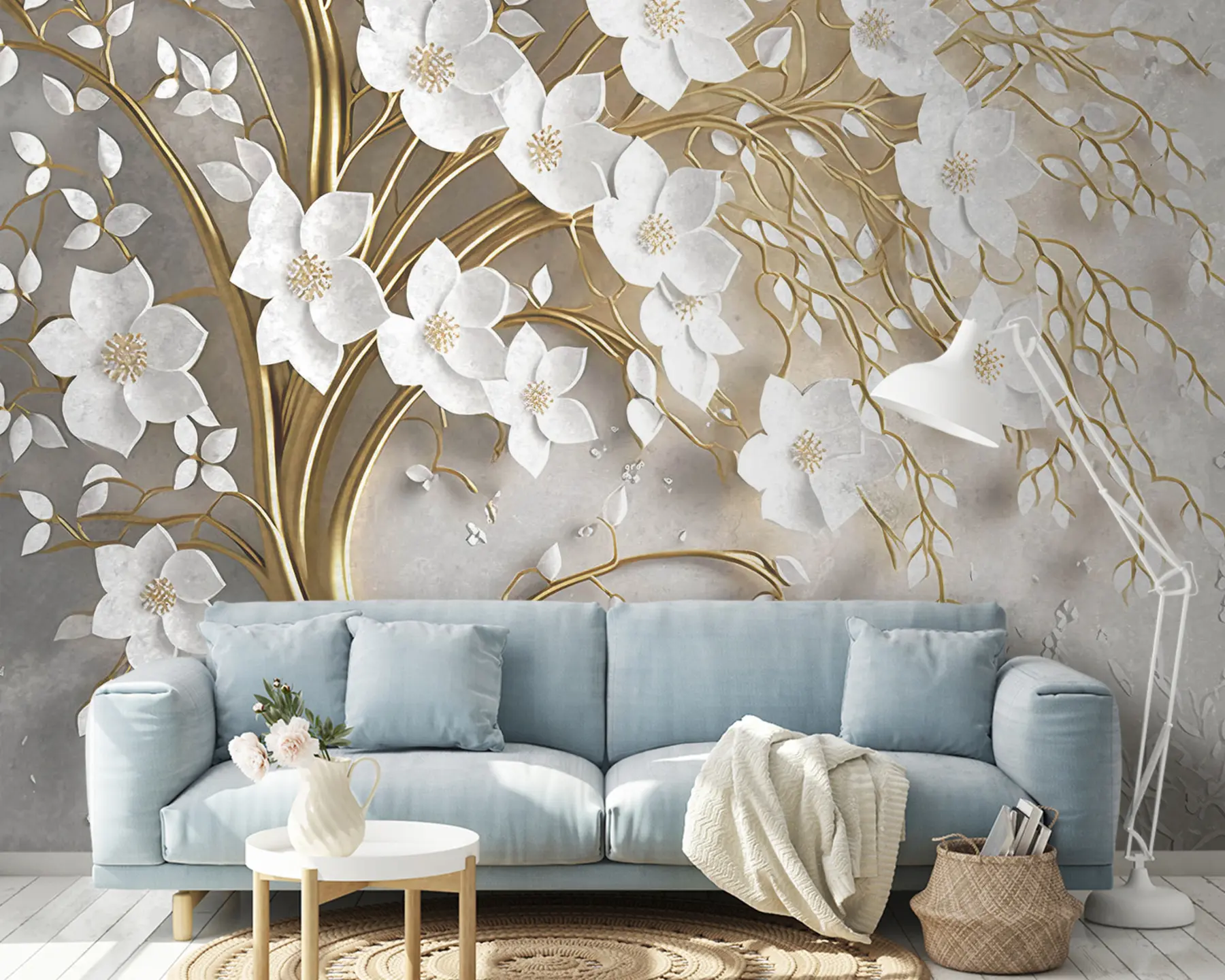 Papier peint arbre à fleurs blanches u94015