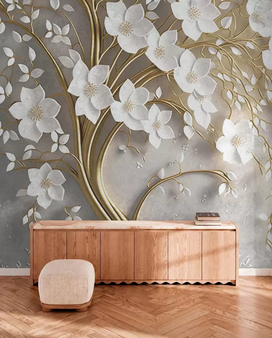 Papier peint arbre à fleurs blanches u94015