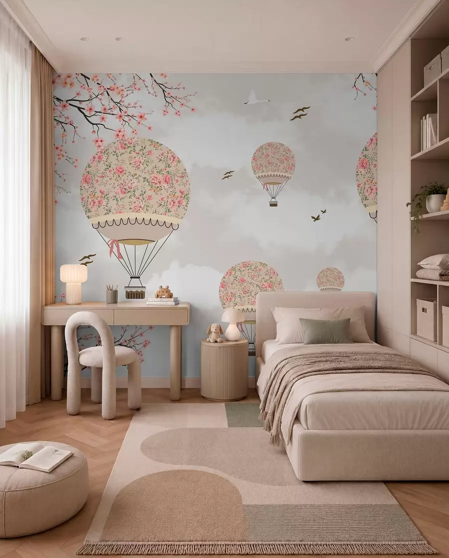 Papier peint Ballons en fleurs et branches de sakura u94445