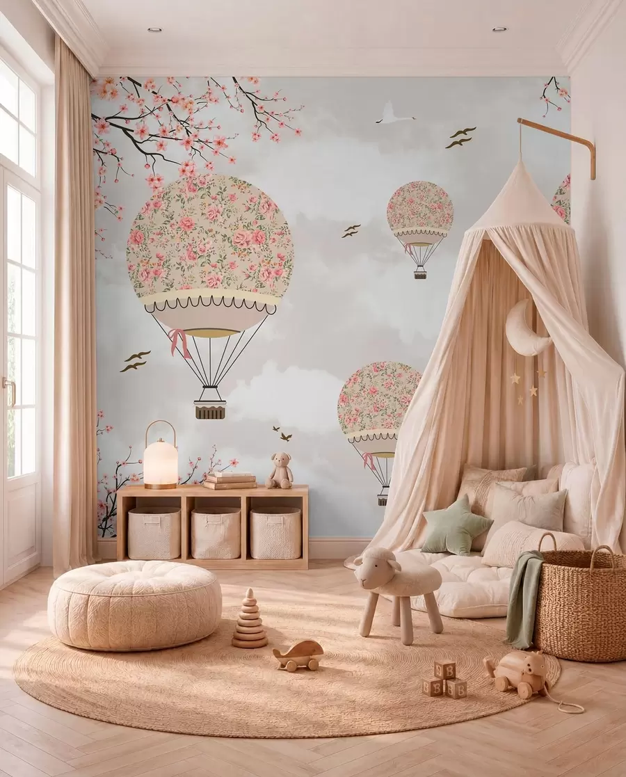 Papier peint Ballons en fleurs et branches de sakura u94445