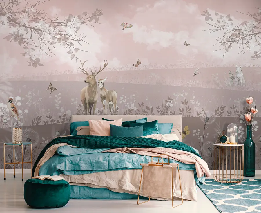 Papier peint Monde rose rêveur avec des cerfs u94165