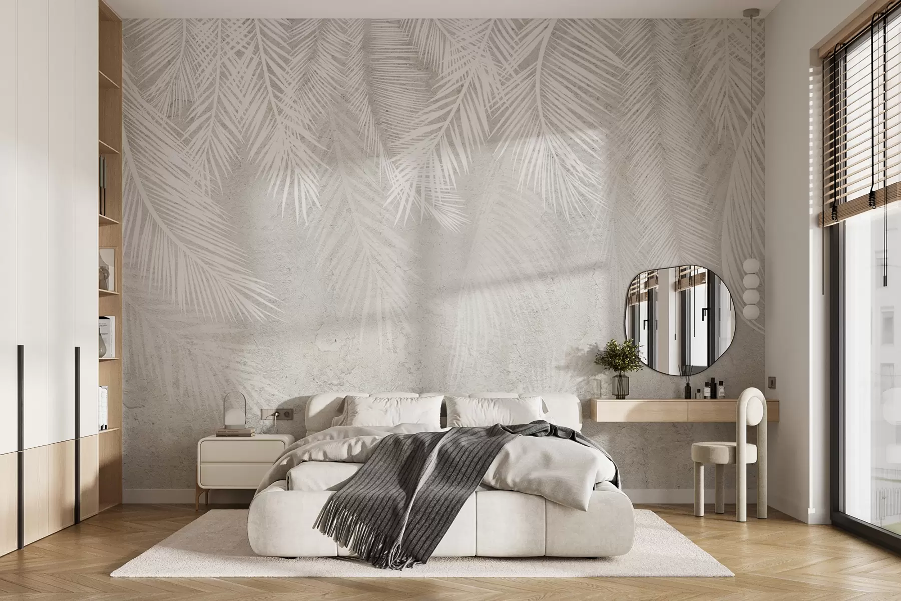 Papier peint Feuilles de palmier fragiles blanches avec texture grunge u94286