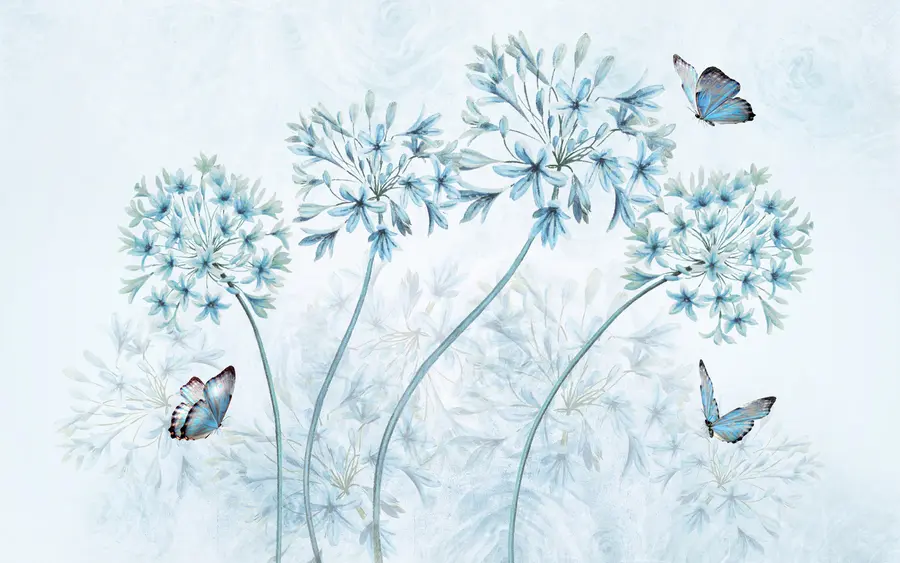 Papier peint Plante, fleur et bleu u35495
