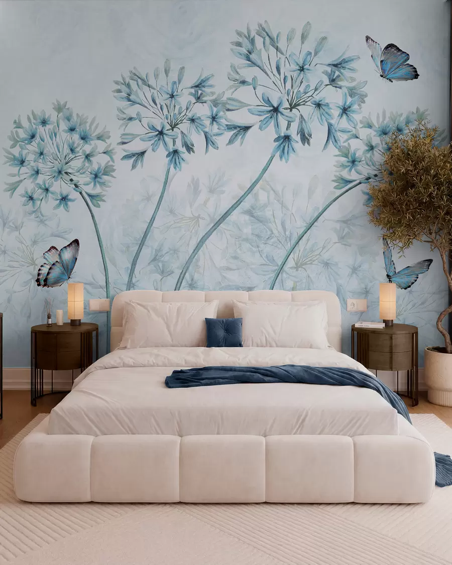 Papier peint Plante, fleur et bleu u35495