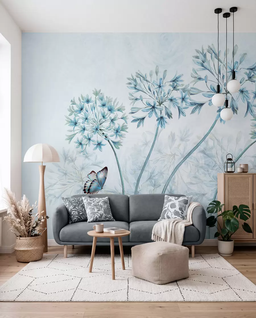Papier peint Plante, fleur et bleu u35495