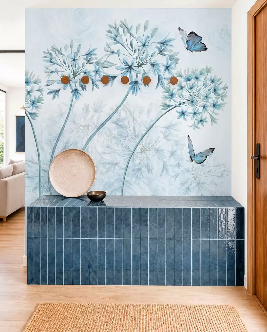 Papier peint Plante, fleur et bleu u35495
