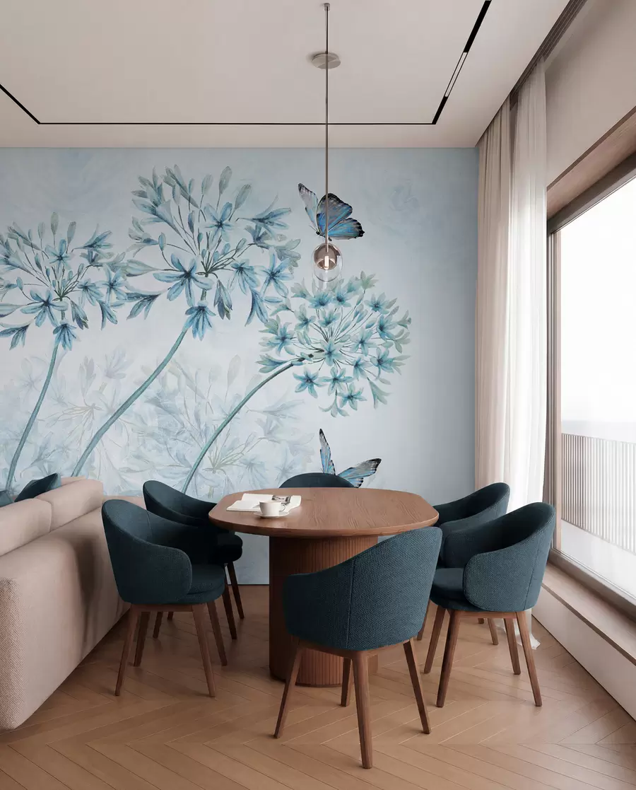 Papier peint Plante, fleur et bleu u35495