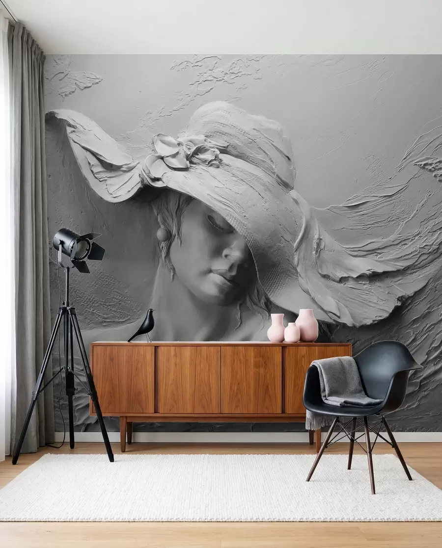 Papier peint Dame au chapeau sculpté u62592
