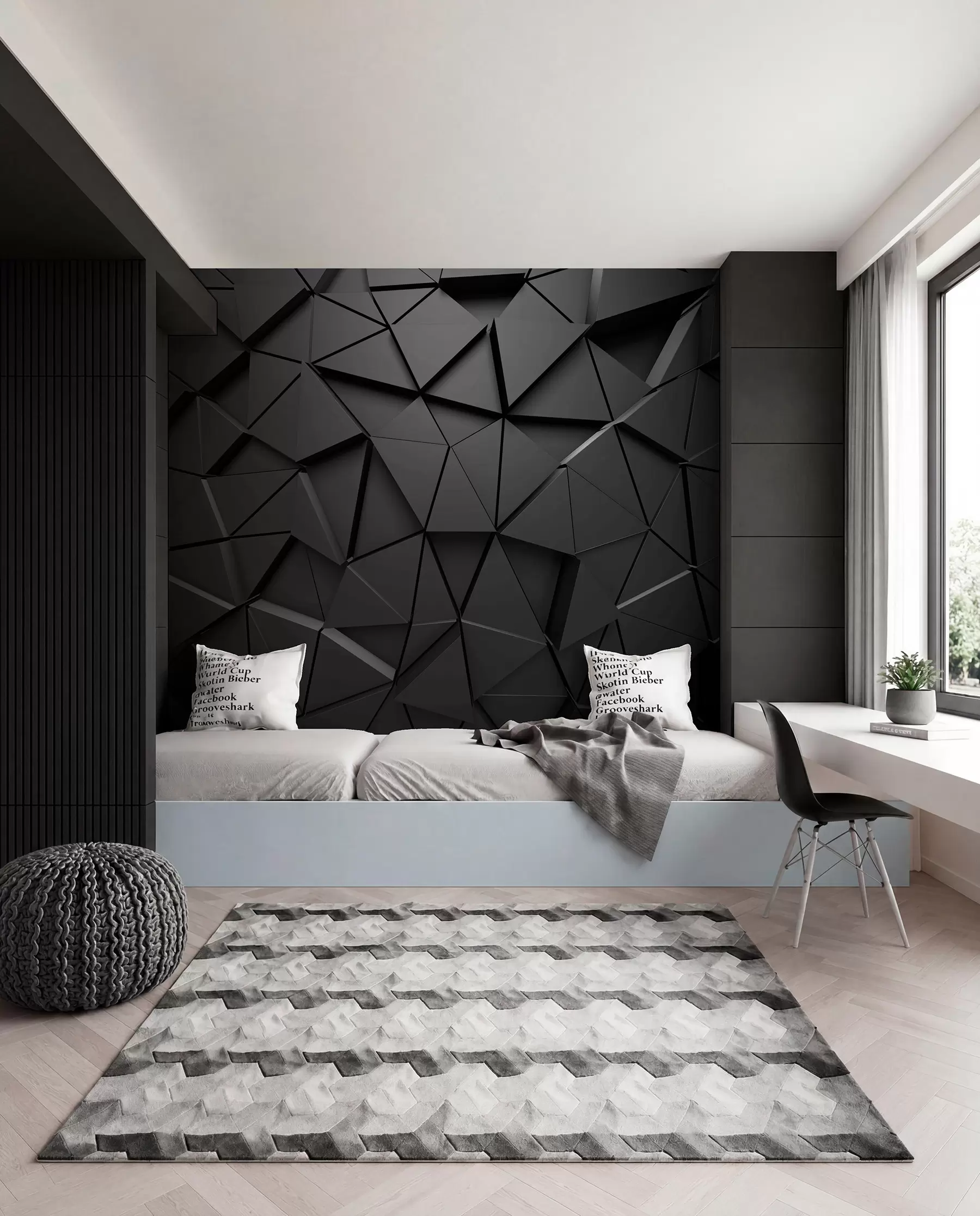 Papier peint Mosaïque de facettes graphite u03062