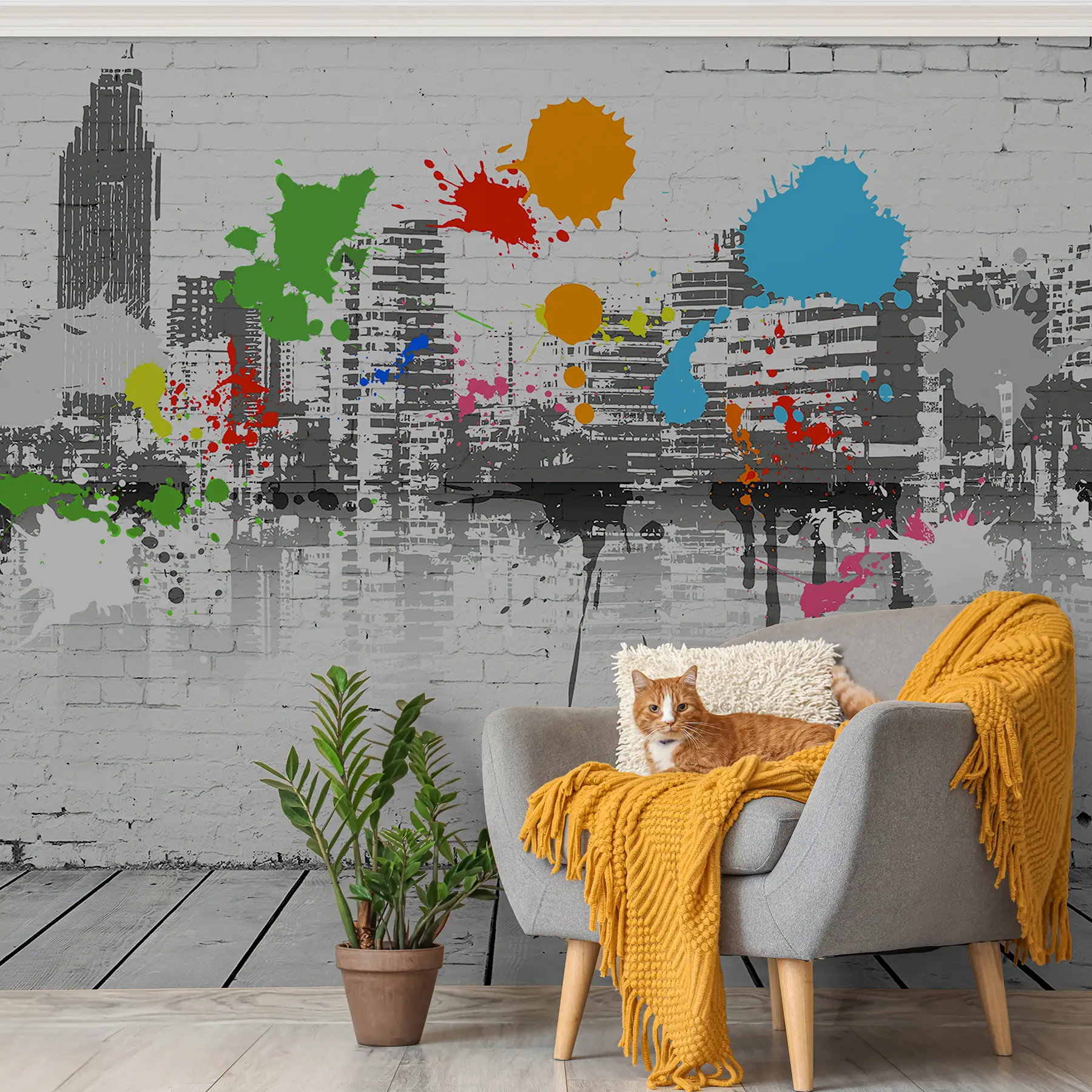 Papier peint Ville sur le mur, style urbain u03450