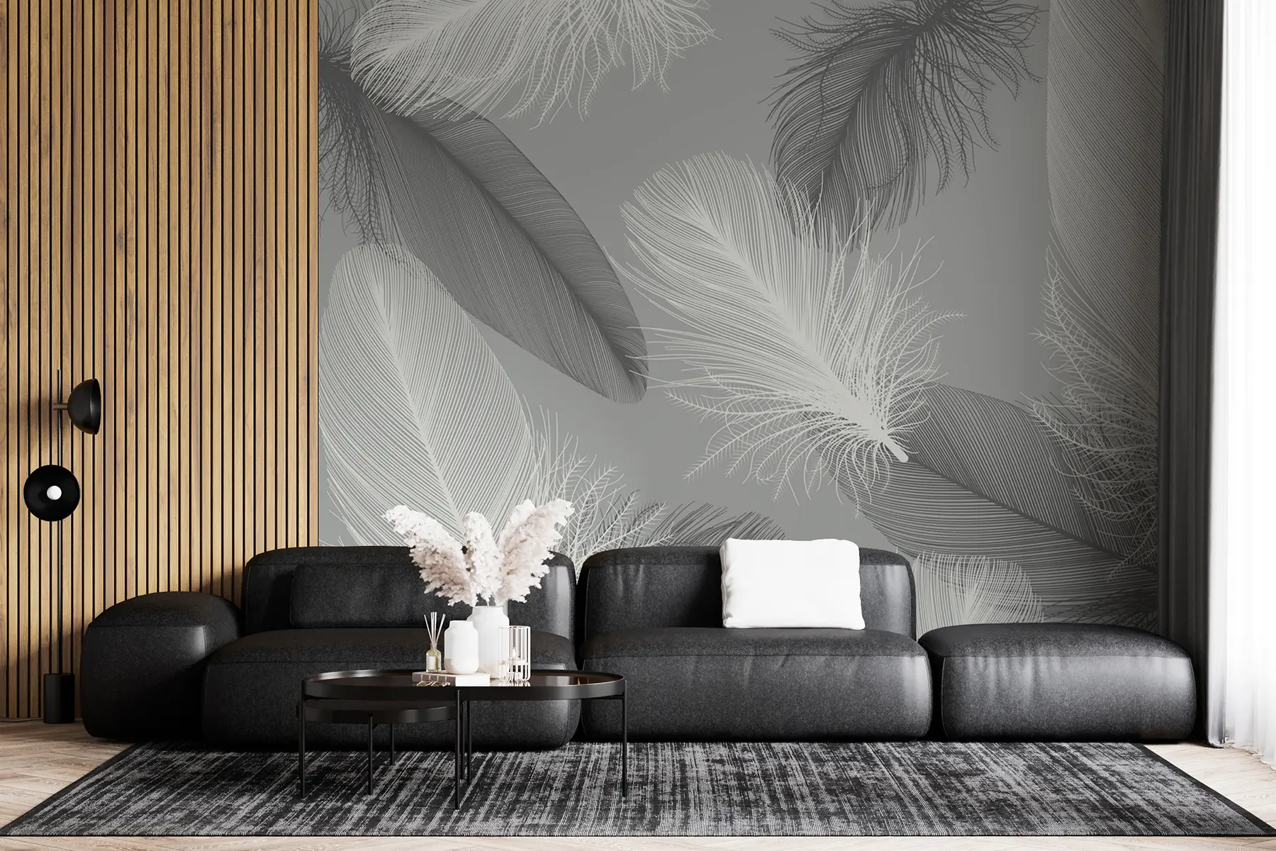 Papier peint Plumes blanches et noires u04919