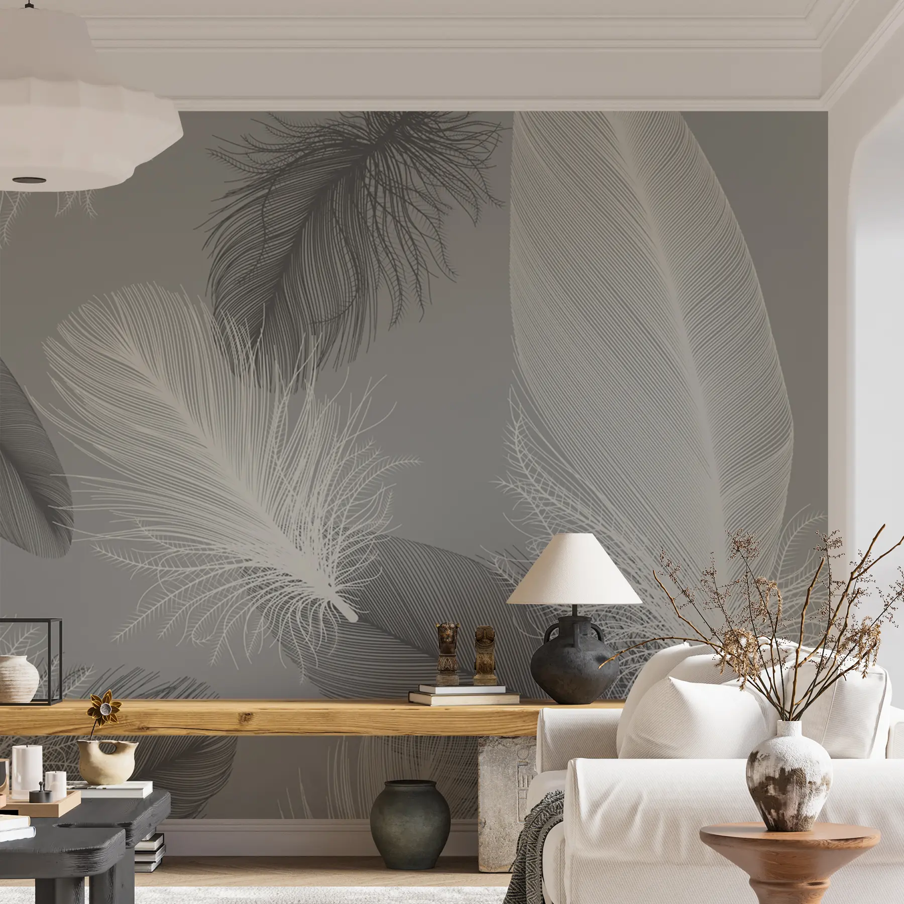 Tableau Plumes blanches et noires u04919