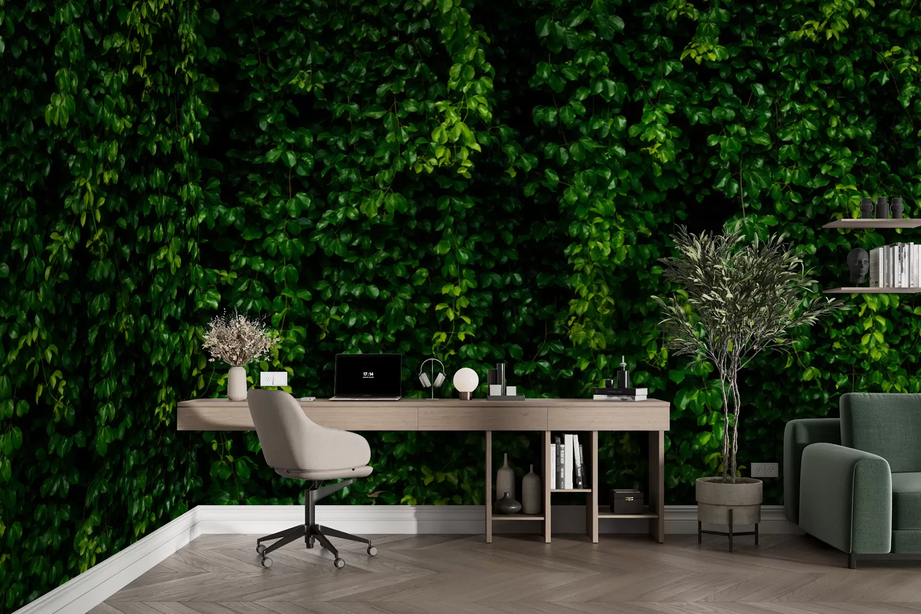 Papier peint feuille tropicale vert foncé u94381