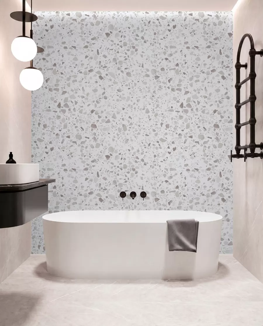 Papier peint Carreaux de terrazzo, mosaïque avec pierres naturelles, granit, marbre, quartz, béton u94304