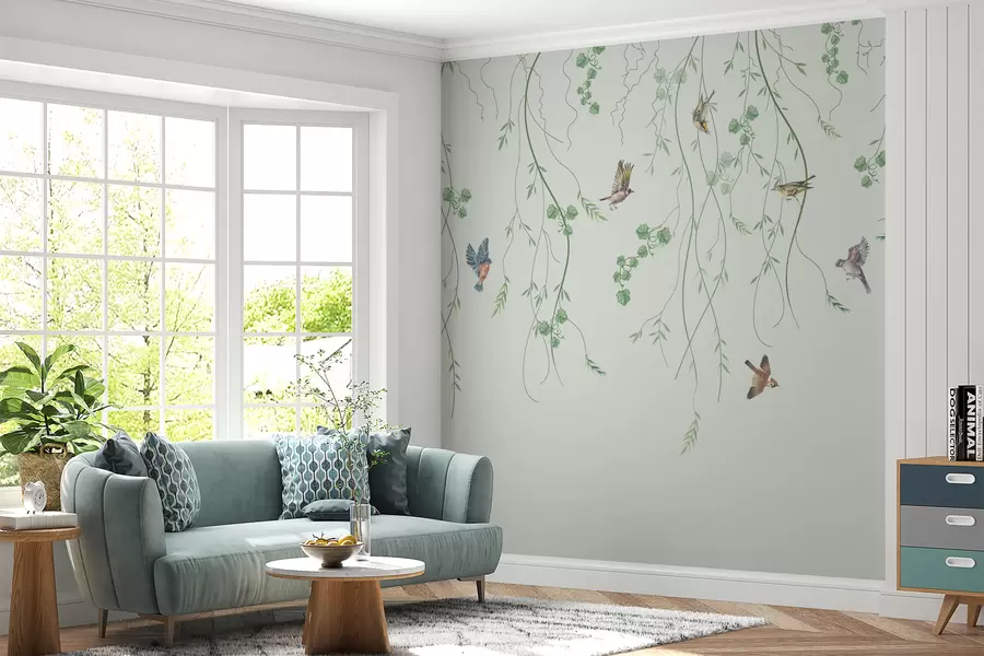 Papier peint Branches avec oiseaux, Chinoiseries u94493