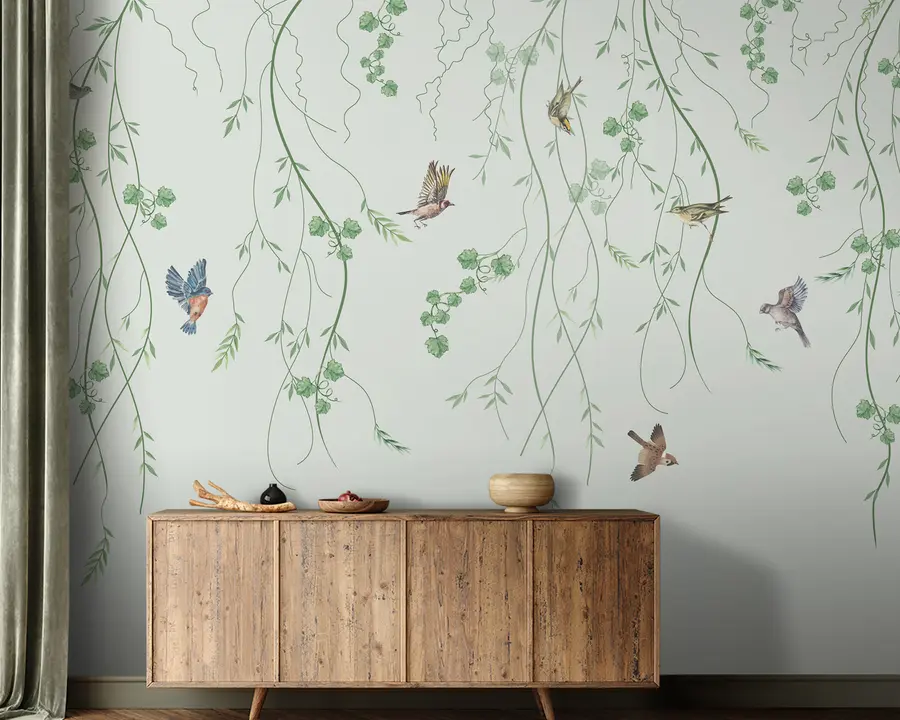 Papier peint Branches avec oiseaux, Chinoiseries u94493