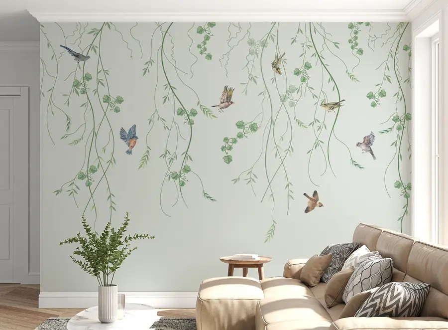 Papier peint Branches avec oiseaux, Chinoiseries u94493
