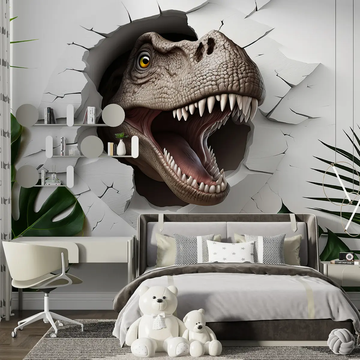 Papier peint Dinosaure 3D et feuilles u94772