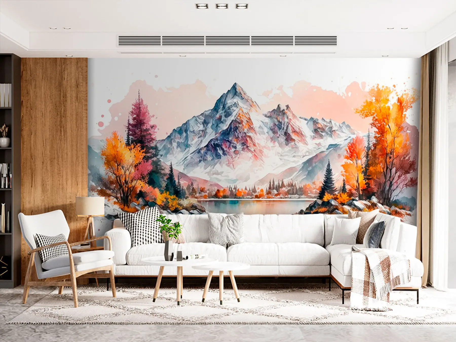 Papier peint Paysage d'automne de montagne aquarelle avec de la neige sur les sommets u94782