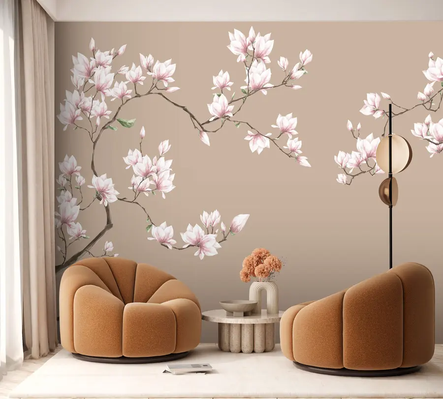 Papier peint Branches fleuries de magnolia rose u94363