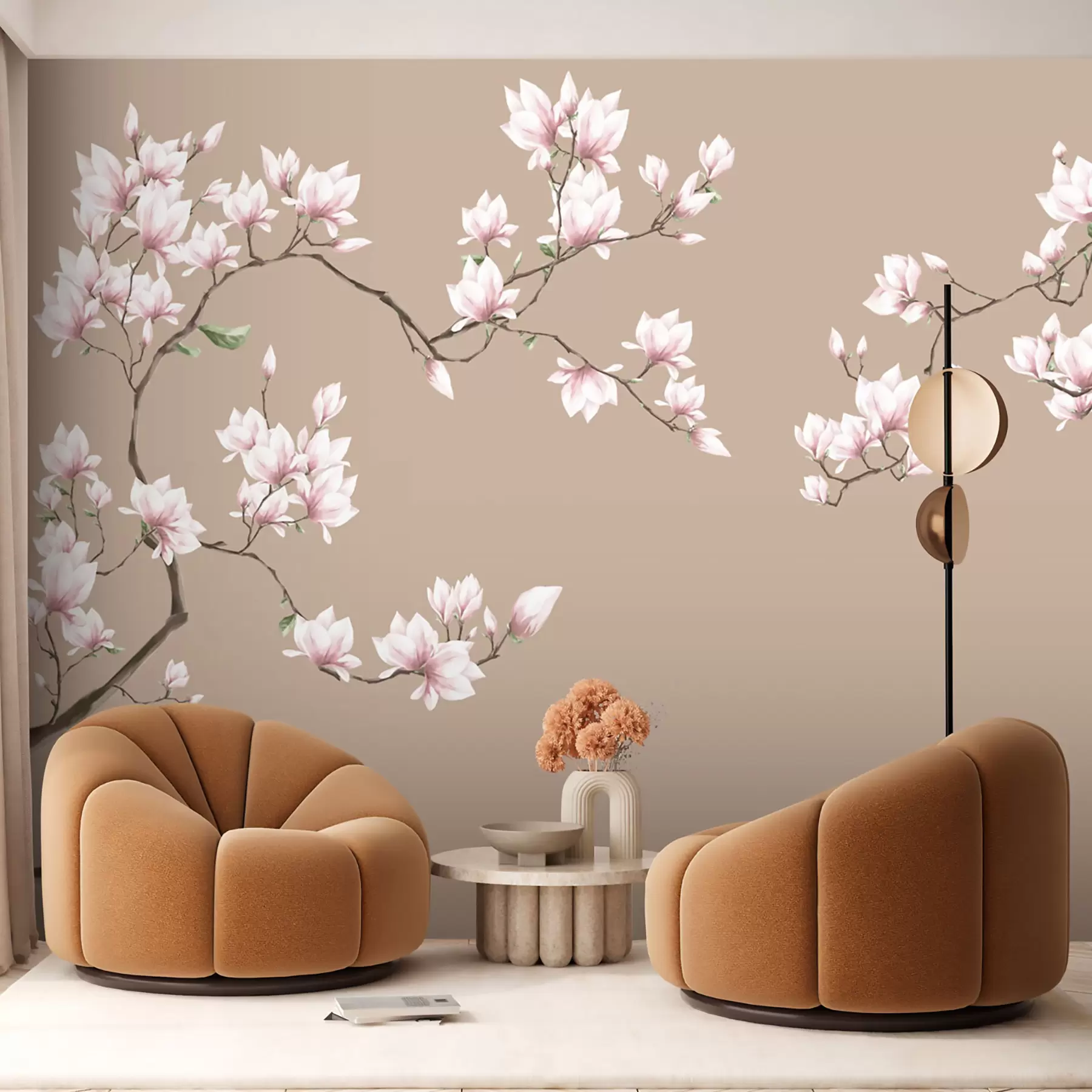 Papier peint Branches fleuries de magnolia rose u94363
