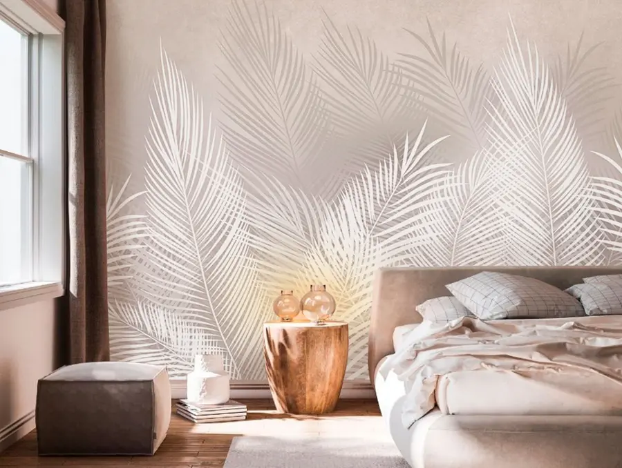 Papier peint Feuilles de palmier blanches fragiles u94369