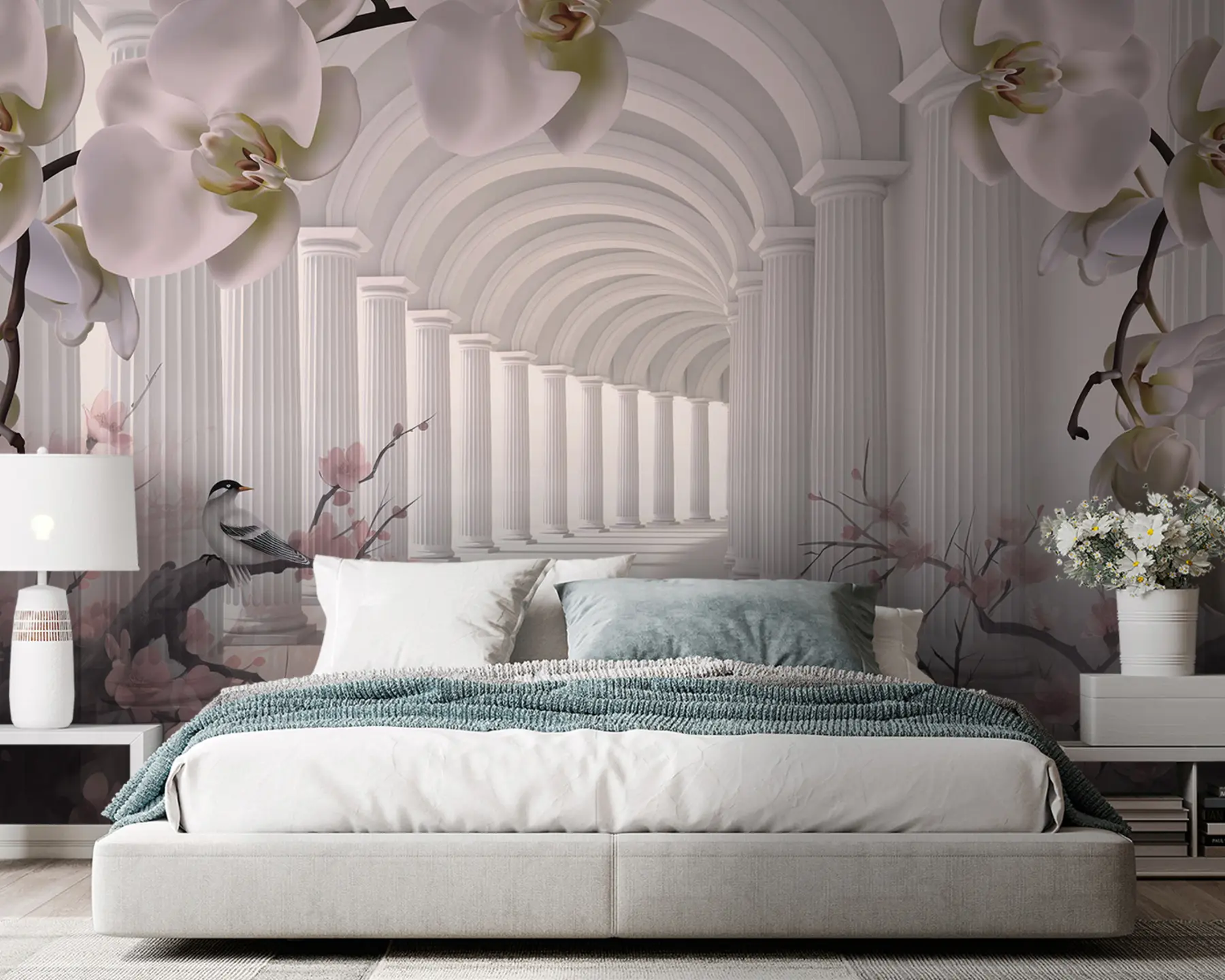 Papier peint Beau tunnel avec oiseaux et orchidées u94513