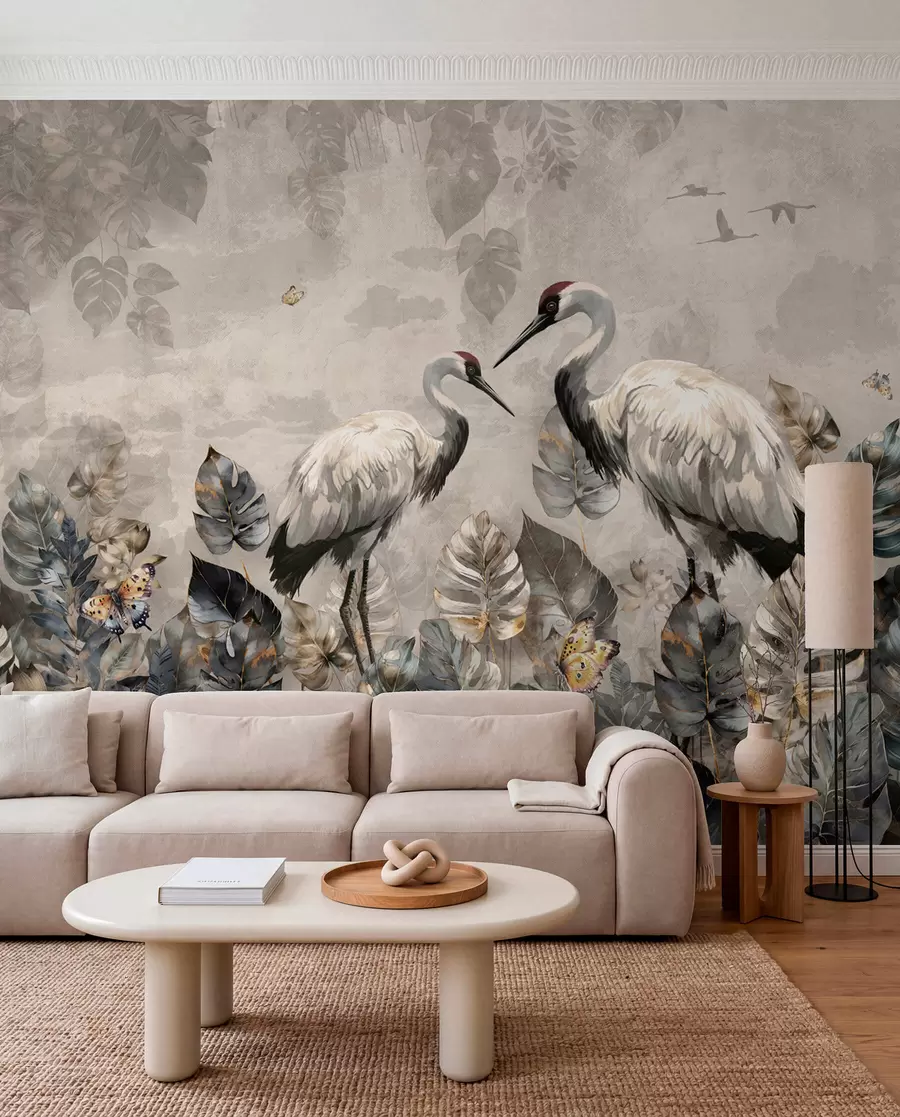 Papier peint Deux grues sur une texture grunge u94625