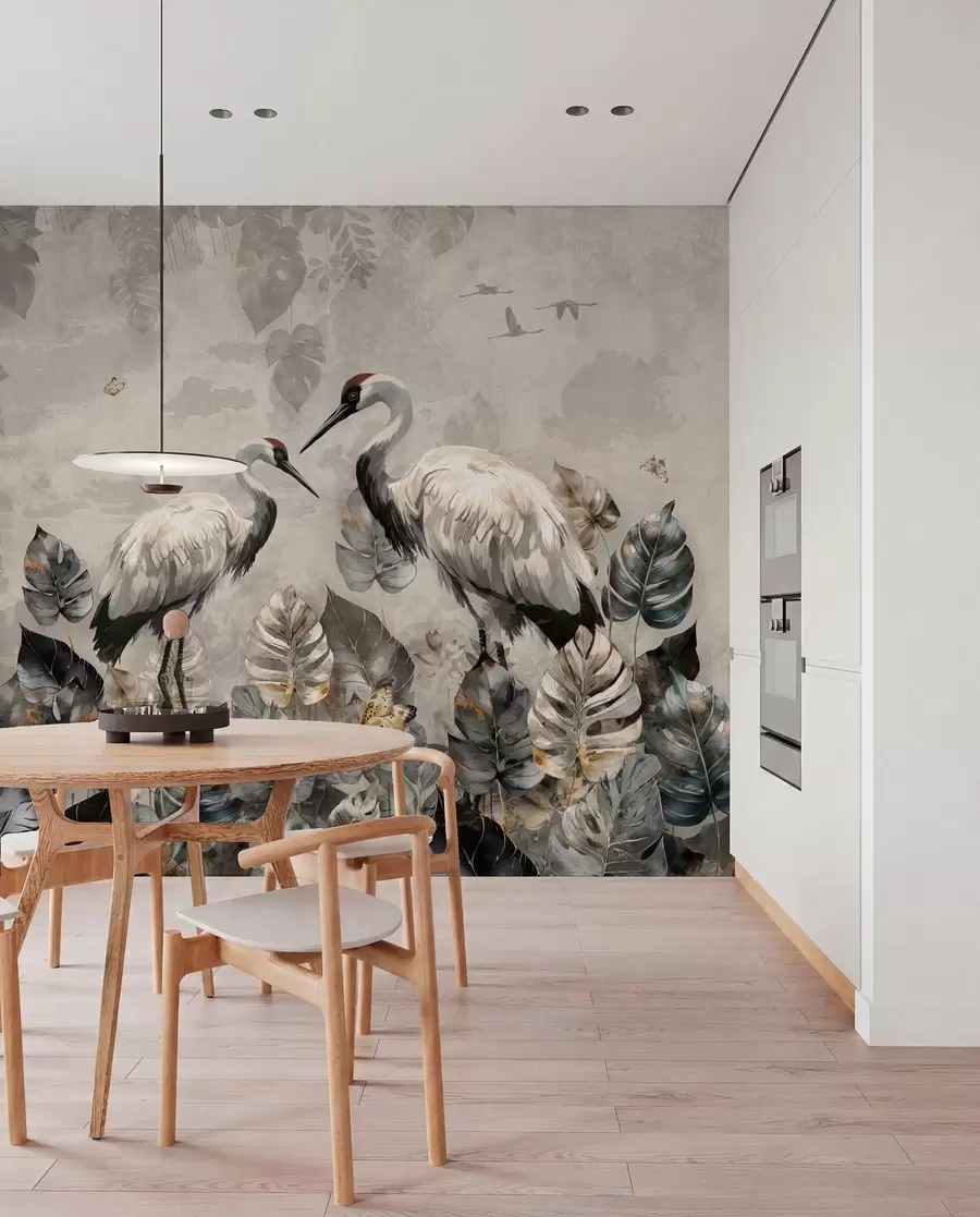 Papier peint Deux grues sur une texture grunge u94625