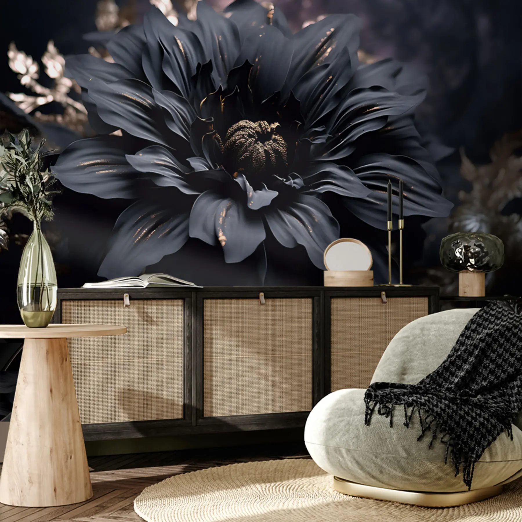 Papier peint Fleur noire avec poussière u95247