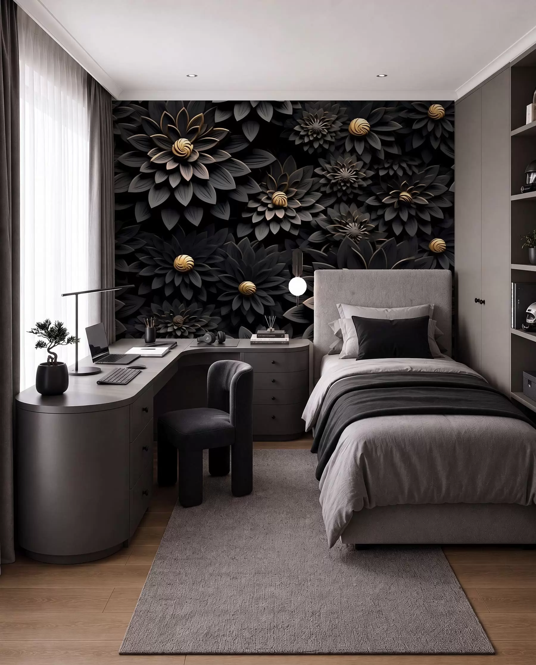 Papier peint Fleurs noires avec effet 3D u95249