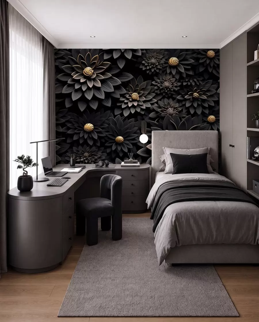 Papier peint Fleurs noires avec effet 3D u95249