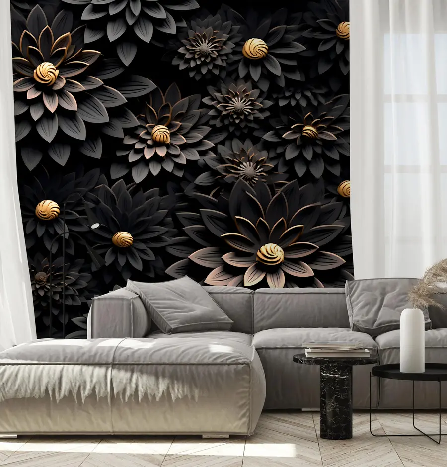 Papier peint Fleurs noires avec effet 3D u95249