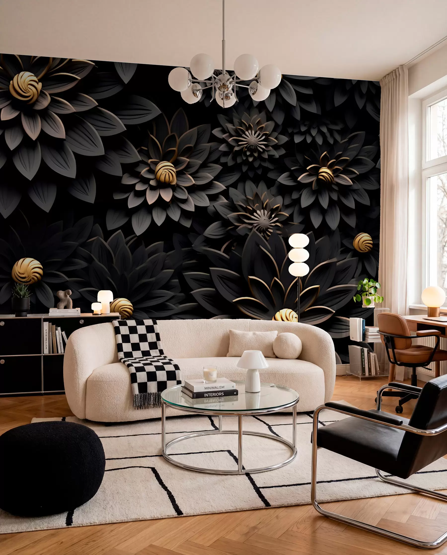 Papier peint Fleurs noires avec effet 3D u95249