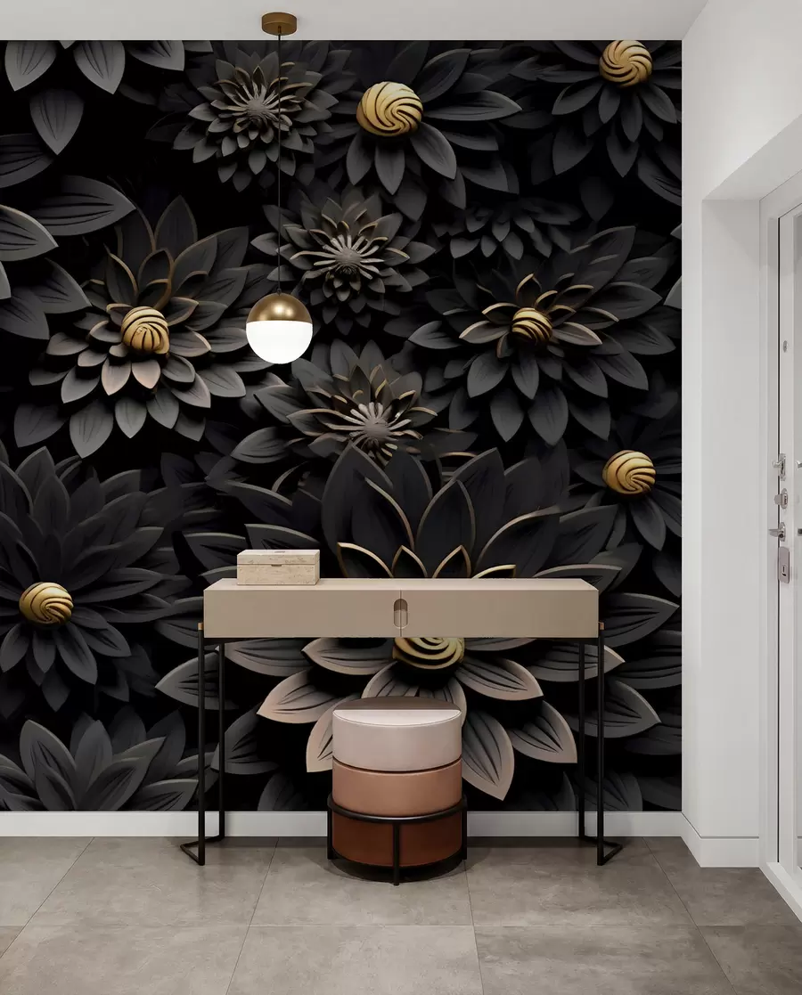 Papier peint Fleurs noires avec effet 3D u95249