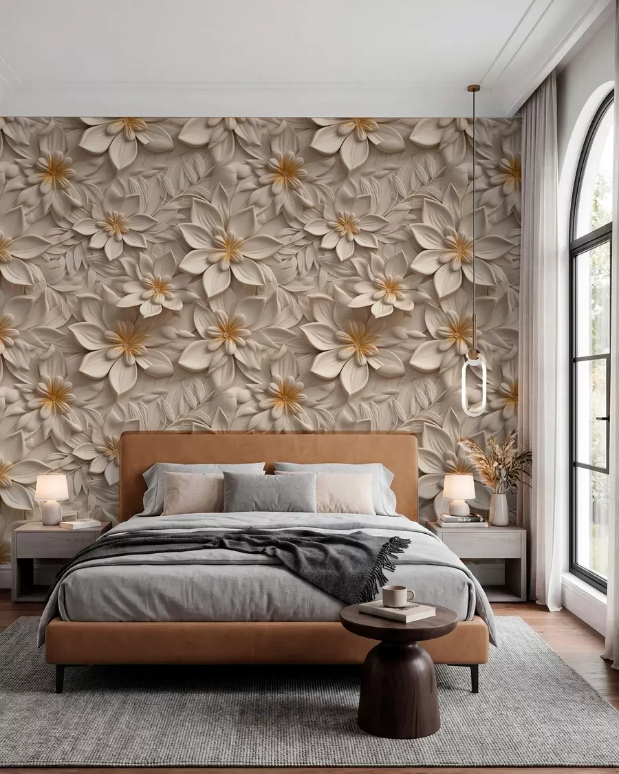 Papier peint Dispersion de fleurs blanches avec un effet 3D u95251