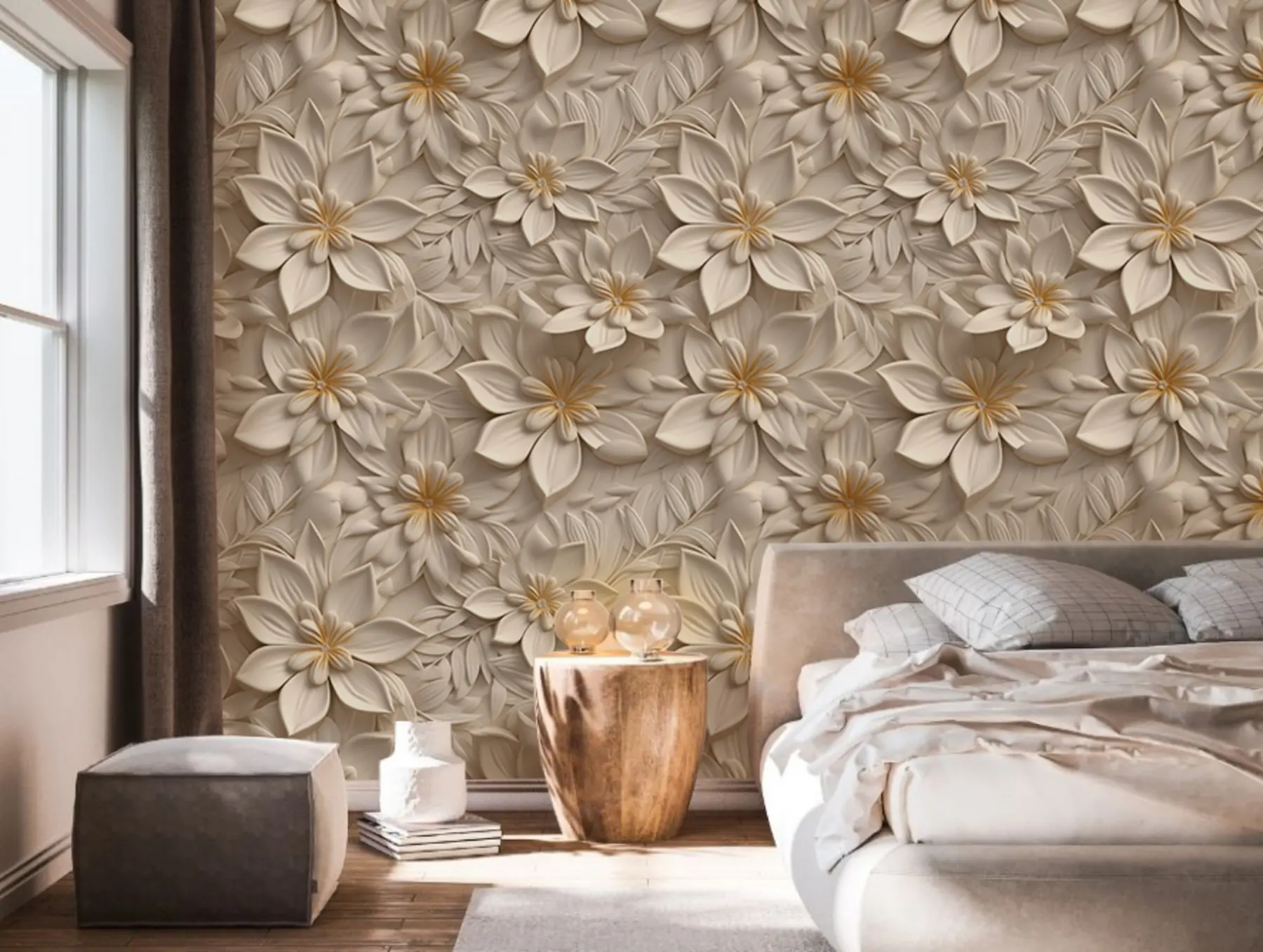 Papier peint Dispersion de fleurs blanches avec un effet 3D u95251