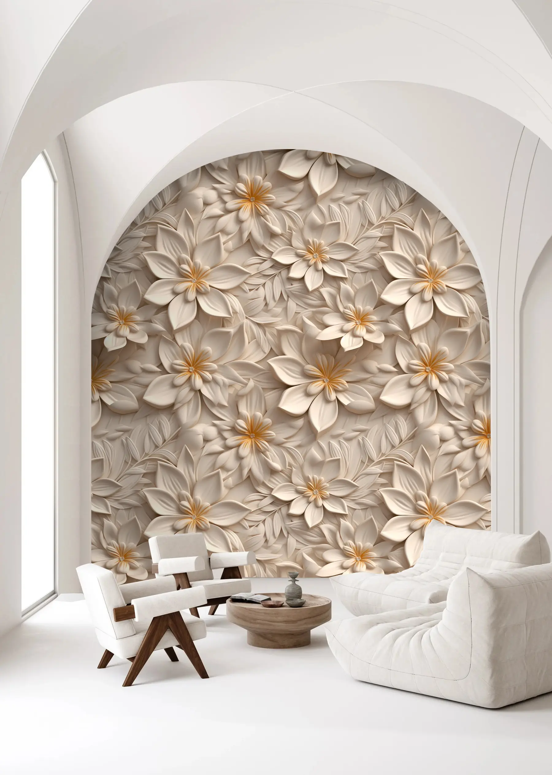 Papier peint Dispersion de fleurs blanches avec un effet 3D u95251