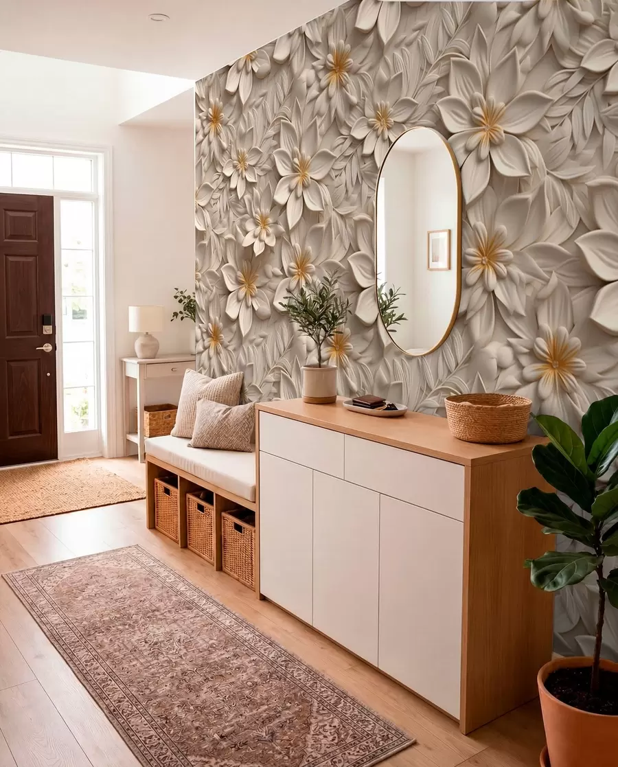 Papier peint Dispersion de fleurs blanches avec un effet 3D u95251