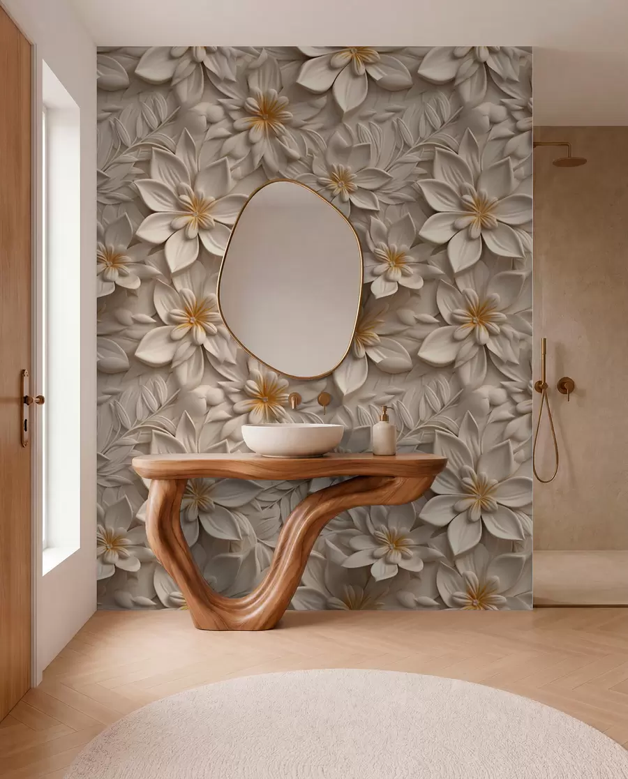 Papier peint Dispersion de fleurs blanches avec un effet 3D u95251
